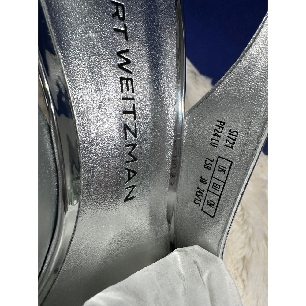 Stuart Weitzman Silver Slingback Pumps | Pointed Toe Heels Luxury Modern Glam‎ - Picture 3 of 7